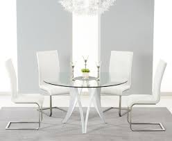 Round glass dining table metal base. Round 130 Glass Dining Table 4 Ivory White Chairs Homegenies
