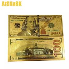 1pcs Atsknsk Us 100 Usd 24k Gold Foil Dollar Banknotes Gold Money Paper Fake Money Home Decor 100 Pure Gold Collecti Gold Money Dollar Banknote Gold Collection