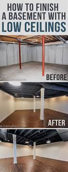 Our Basement Has Super Low Ceilings 6 8 In Some Parts So We Had To Come Up With A Solution T Unfinished Basement Ceiling Basement Lighting Basement Design