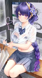 ssong2 genshin impact raiden shogun bra see through seifuku shirt lift  umbrella wet wet clothes | 872868 | yande.re