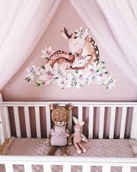 Girls personalized deer and flowers growth chart. Deer Theme Nursery Woodland Baby Girl Room Baby Girl Nursery Decor Baby Girl Deer Nursery