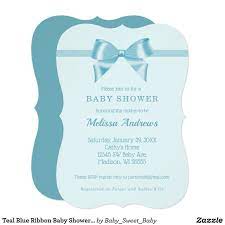 Teal Blue Ribbon Baby Shower Invitation Zazzle Com Blue Baby Shower Invitations Baby Shower Invitations Blue Baby Shower