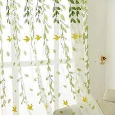 Green Leaves Embroidered Sheer Curtain Fabricflying Swallow Etsy In 2021 Curtains Lace Curtains Sheer Curtain