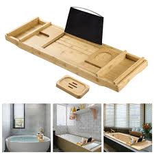 Langria bamboo bathtub caddy tray with extending sides. Yescom Extendable Bamboo Bathtub Caddy Tray Tablet Slot Glass Tablet Holder Relaxing Walmart Com Walmart Com