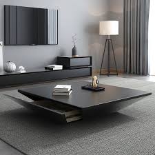 Modern Black Wood Coffee Table With Storage Square Drum Coffee Table With Drawer In 2020 Centre Table Living Room Center Table Living Room Living Room Coffee Table