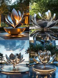 Stainless steel lotus petal art landscape sculpture ornaments ...