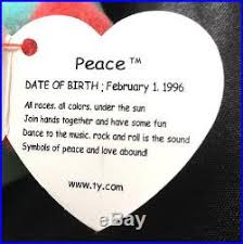 Extremely Rare 1996 Ty Beanie Baby Babies Peace Bear With All Errors Mistakes Ty Beanie Babies Rare