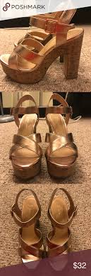 New Look Rose Gold Platform Heeled Sandals Size 8w Gold Platform Heels New Look Shoes Platform Sandals Heels