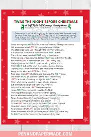 Free Christmas Right Left Game Printable Twas The Night Before Christmas The Night Before Christmas Free Christmas Games Twas The Night