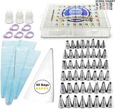 aleeza cake wonders piping tips and bags 100 piece cake and cupcake decorating bundle with 48 pastry nozzles icing tips case couplers reusable