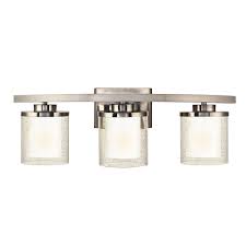 The vanity lights brought a more ellegant and up to date look to both my bathrooms. Horizon 3 Light Seeded Glass Bathroom Light In Satin Nickel 3953 09 Destination Lighting