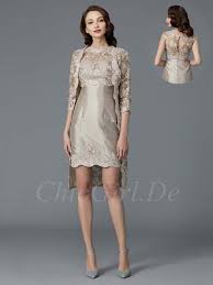 Brautmutterkleider kurz mit jacke satin etui weiß. Brautmutterkleider Etuikleid Abendkleid Kurz Hochgeschlossen Beige Taft Spitze Jacke