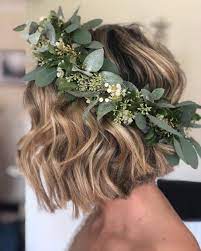 Flower Crown Short Wedding Hair Short Hair Bride Bride Hairstyles