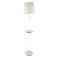 Stehlampe Textilschirm Beige Holzablage Marmorfuss H 165 Cm