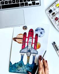 Art Artist Watercolor Color Painting Paint Draw Drawing Spaceship Space Doodle There Are No Passengers Painting Drawing Art Inspiration Watercolor