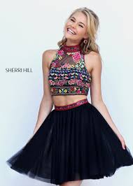 Sherri Hill 50140 Black Multi Color Two Piece Party Dress Prom Dresses Short Prom Dress Couture Sherri Hill Prom Dresses