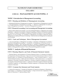 Management Accounting I M Com M17 Part I Semester I Syllabus Com 111