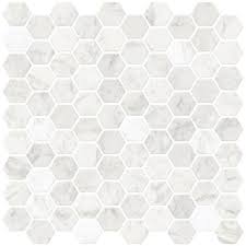 Peel & stick floor tiles. Inhome White Hexagon Marble Peel Stick Backsplash Tiles Nh2359 The Home Depot