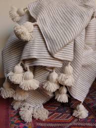 Black And White Throw With Tassels Moroccan Pom Pom Blankets With Tassels Throw Blankets Striped Etsy Moroccan Pom Pom Blanket Handmade Blanket Pom Pom Blanket