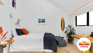 Double bedroom 4m x 3m. Surf Inspired Children S Bedroom Takes Top Honours For The Block S First Room Reveal Newshub
