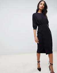 Robe longueur genou droite imprimé floral leopoldine. Asos Design Robe Fourreau Mi Longue Avec Jupe Boutonnee Noir Femme