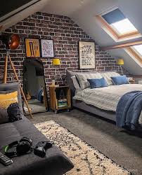 Teenage Boy Bedroom Inspo Yesterday I Was Asked If I Could Suggest Some Teenage Boy Bedroom Inspirat Brick Feature Wall Attic Bedroom Designs Loft Room