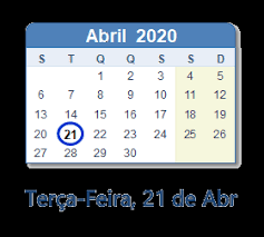 Hoje, 18 de abril 2021 (utc+1) o mapa mostra onde é feriado hoje. 21 De Abr 2020 Calendario Com Feriados E Cont Regressiva Por
