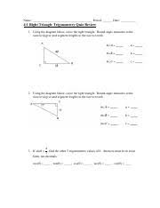 A) a (1, 3), b (8, 4); 4 1 Quiz Review Pdf Name Period Date 4 1 Right Triangle Trigonometry Quiz Review 1 Using The Diagram Below Solve The Right Triangle Round Angle Course Hero