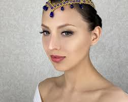 Ballerina hair performance accessory, headpiece, tiara ballet dancer,  Odalisque, The Temple Dancer ballerina Red and gold crown, La Bayadère