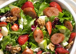 Stir salt and pepper into whipped cream cheese spread; Johnsonville Strawberry And Apple Chicken Sausage Salad Johnsonville Com