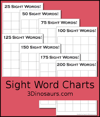 Sight Word Charts 3 Dinosaurs