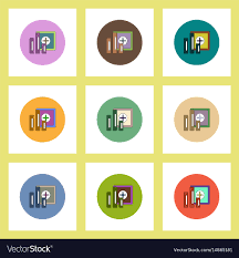 Flat Icons Set Of Column Chart And Safe Concept On
