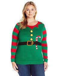 Derek Heart Juniors Plus Size Elf Round Neck Christmas Pullover Sweater Green Jolly 2x You Knitting Women Sweater Sweaters Women Fashion Sweaters For Women