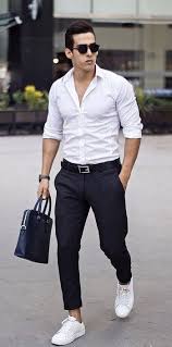Summer Business Casual Outfit Inspiration With A White Button Up Shirt With Rolled Up Sleeves Black Leather Be White Shirt Men Mens Casual Outfits Mens Outfits