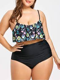 Graphic Ruffle High Waist Plus Size Swimwear Plus Size Swimwear Swimwear High Waisted Bikini