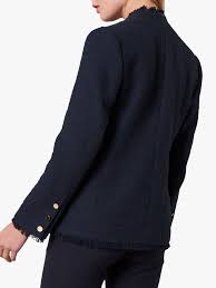 Jaeger Boucle Fringe Jacket Dark Blue In 2020 Fringe Jacket Boucle Coats For Women