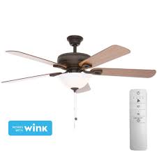 Hampton Bay Rothley 52 In Led Indoor Oil Rubbed Bronze Smart Ceiling Fan With Light Kit And Wink Remote Control Ceiling Fan Ceiling Fan With Light Fan Light