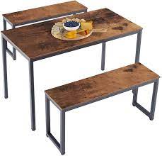 East west furniture oxford 3 piece dining table set with 2 wood seat dining chairs. Amazon Com Dklgg 3 Pieces Dining Table Set Modern Kitchen Table And 2 Bench With Metal Leg For Small Space Home Brown Table Chair Sets