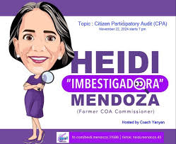 Happy to announce that Ms Heidi Mendoza former COA Commissioner will…