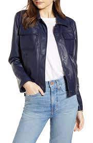 Something Navy Boxy Faux Leather Jacket Nordstrom Exclusive Nordstrom Navy Leather Jacket Leather Jacket Faux Leather Jackets