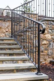 Single post railing for installation in ground ornamental crown molding short top rail for 1 or 2 steps! Exterior Railings Compass Iron Works