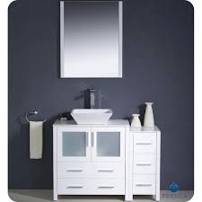 H bathroom linen cabinet in grey: 42 White Modern Bathroom Vanity Vessel Sink With Faucet And Linen Side Cabinet Option