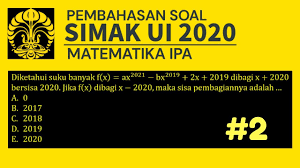 We did not find results for: Simakui Pembahasan Soal Asli Simak Ui 2020 Matematika Ipa No 2 Polinomial Youtube