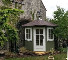 A Corner Garden Shed Or Small Summerhouse Available Painted The Perfect Posh Garden Shed Corner Summer House Summer House Garden Small Summer House