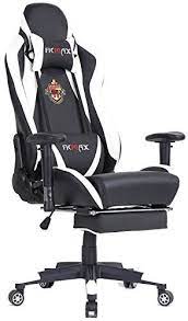 updated version ficmax large size high back ergonomic gaming chair racing seat with massager lumbar support and retractible footrest white black double c