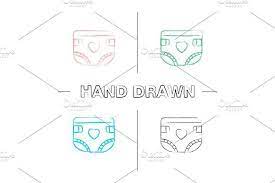 Baby Diaper Hand Drawn Icons Set Hand Drawn Icons How To Draw Hands Icon Set