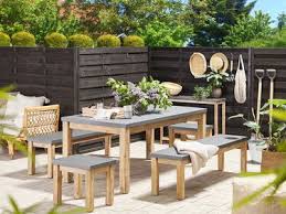Concrete and wood slab table: Concrete Patio Furniture Up To 70 Off Beliani Co Uk