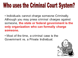 Instead, the prosecutor's office files criminal charges. Criminal Courts May Be State Or Federal Government Always Involve The Violation Of Some Standing Law Unlike A Civil Case If No Law Was Broken A Criminal Ppt Download