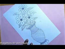 How To Draw Flowers With Vase Flower Pot Drawing Very Easy Way Youtube