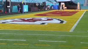 The chiefs logo is one of the most instantly recognizable logos in american football. Chiefs Super Bowl End Zone Gets Yellow Treatment